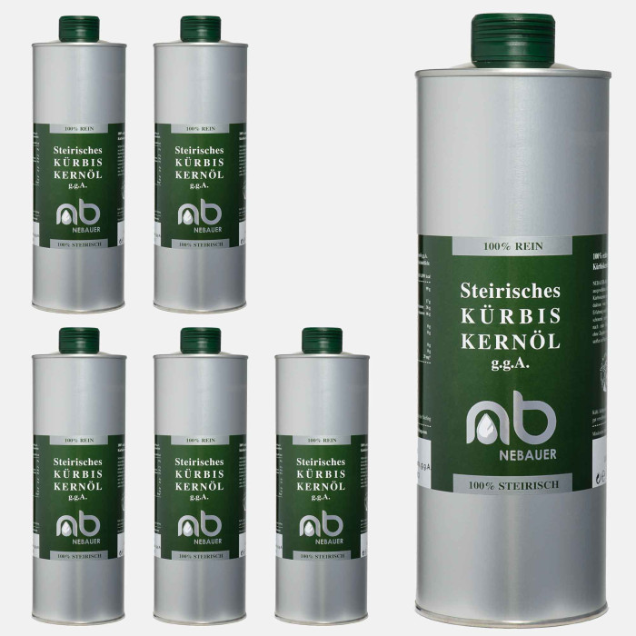 6er-Pack - NEBAUERs steirisches Kürbiskernöl g.g.A. - 1 Liter Öldose